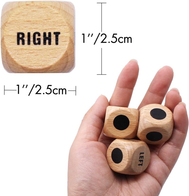 Bilywey 3pcs Left Right Center Game Dice 1 inch Beech Wood Dices with Drawstring Bag (3 pcs) - Image 4